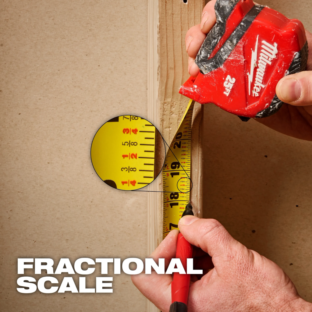 Fractional scale on a Milwaukee tape measure