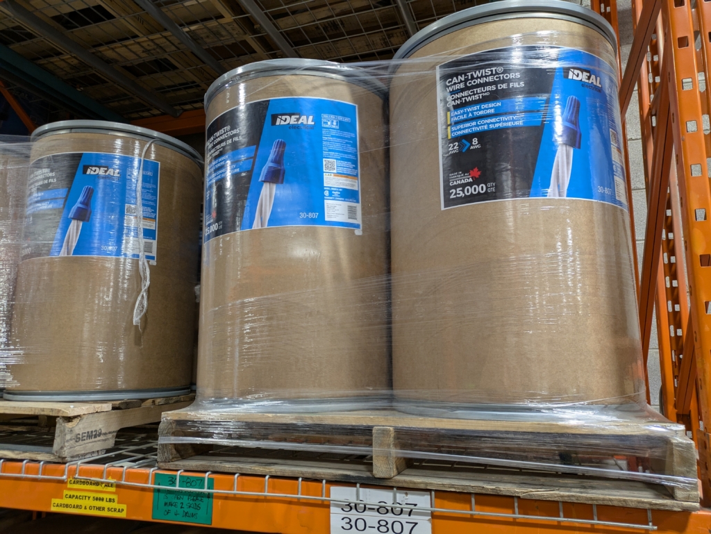 A giant bin with 25,000 blue wire connectors