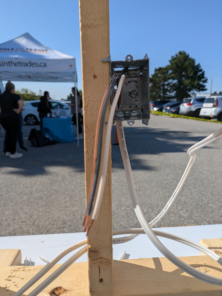 1-gang device box with NM cable pulled through the bottom knockout
