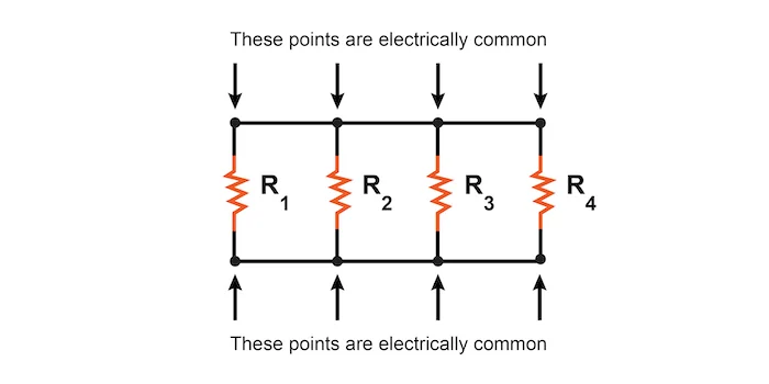 A parallel circuit with 4 resistors